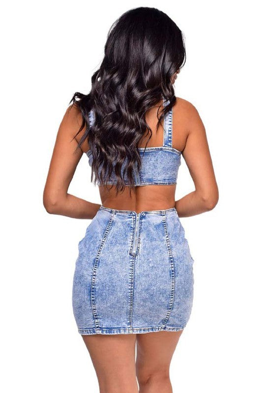 CUT OUT DENIM MINI DRESS