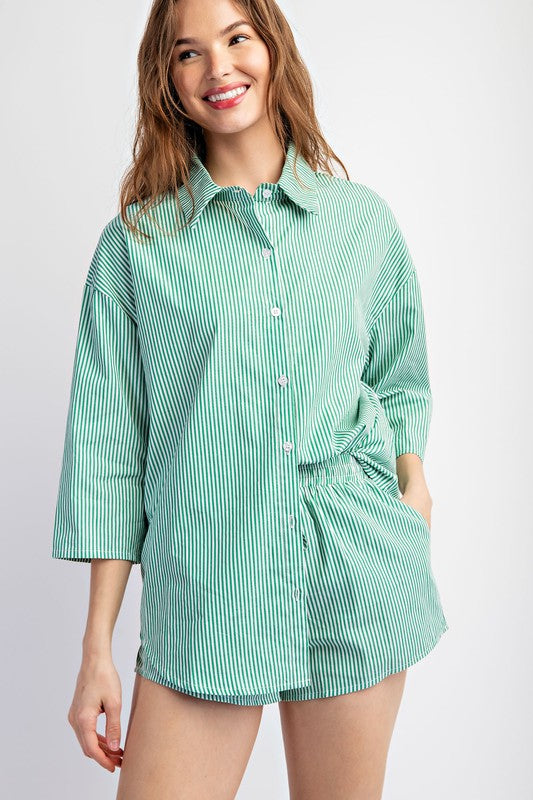 SOFT WOVEN STRIPED OVERSIZE SHIRT AND SHORTS SET