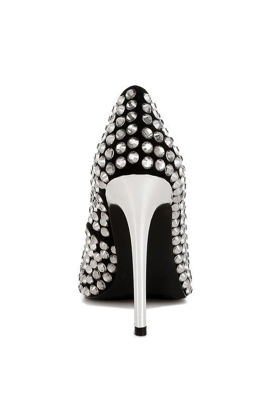 SUPER FAN DIAMANTE EMBELLISHED STILETTO PUMPS