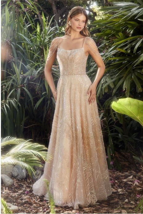 CHAMPAGNE GLASS BEADED A-LINE GOWN