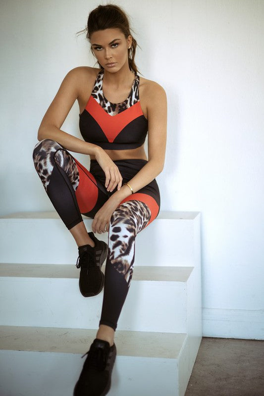 COLORBLOCK CHEETAH PRINT ACTIVEWEAR SET