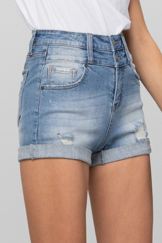 DOUBLE WAISTBAND DENIM SHORTS