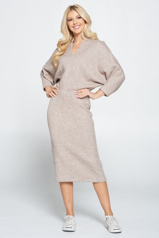 SWEATER KNIT DOLMAN SLEEVE MIDI DRESS