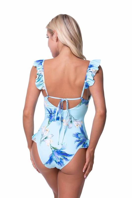 FLORAL RUFFLE TRIM ONE PIECE SWIMWEAR