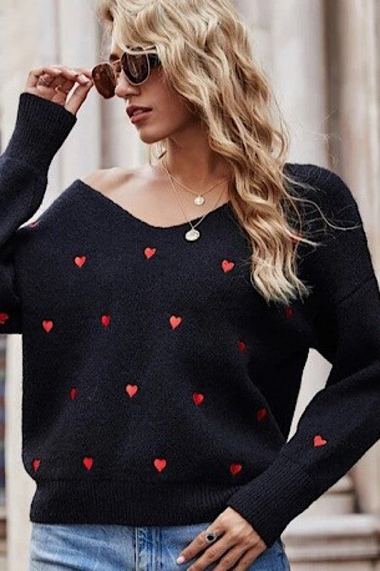 OFF THE SHOULDER HEART SWEATER