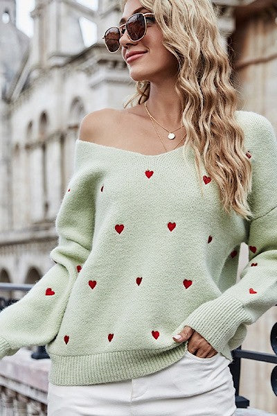 OFF THE SHOULDER HEART SWEATER