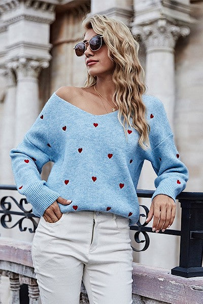 OFF THE SHOULDER HEART SWEATER