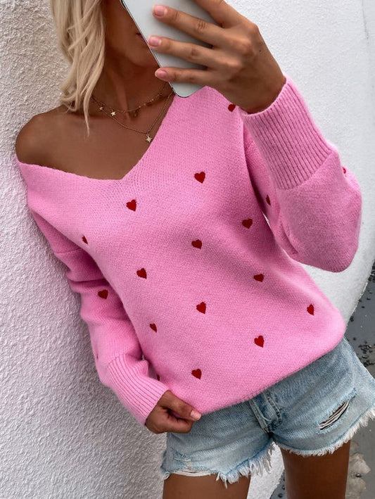 OFF THE SHOULDER HEART SWEATER