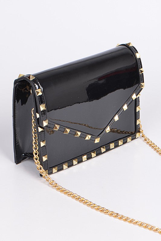 PATENT LEATHER STUDDED CROSSBODY BAG