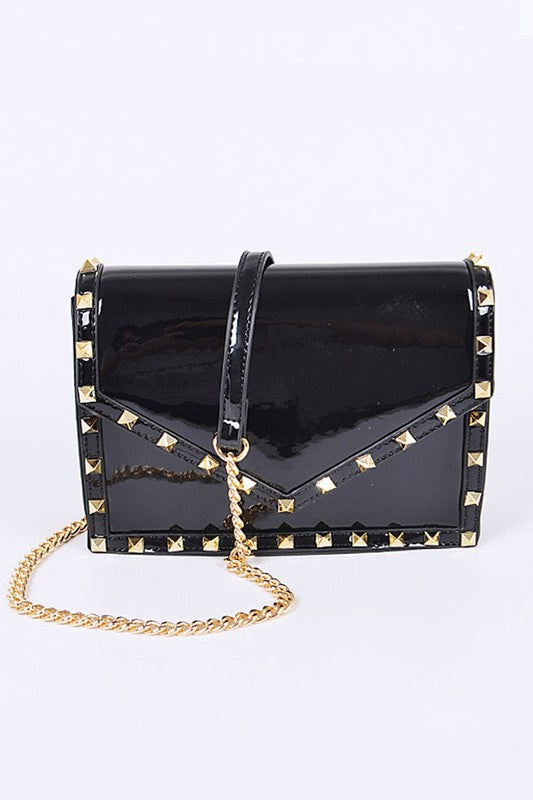 PATENT LEATHER STUDDED CROSSBODY BAG