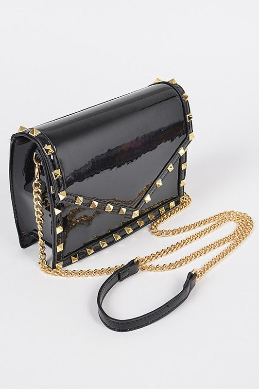 PATENT LEATHER STUDDED CROSSBODY BAG