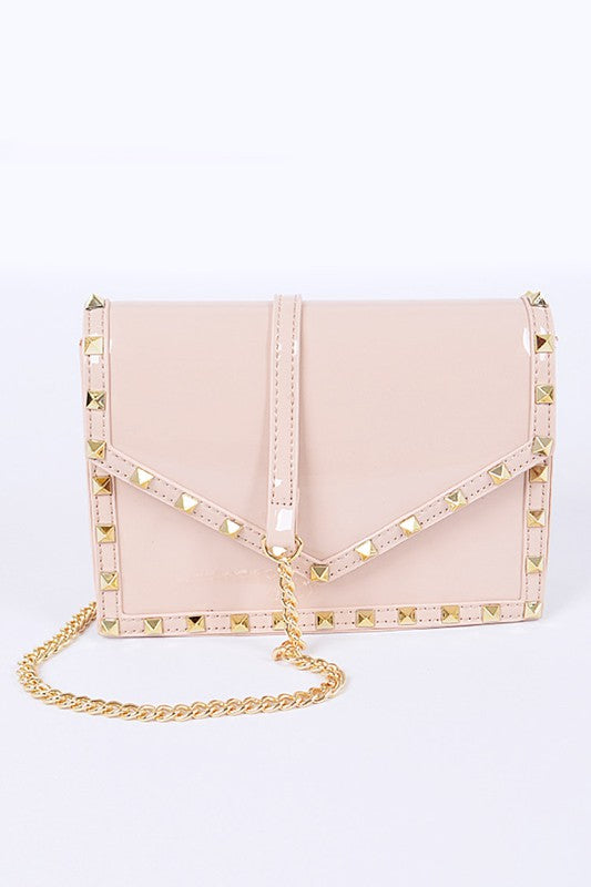 PATENT LEATHER STUDDED CROSSBODY BAG