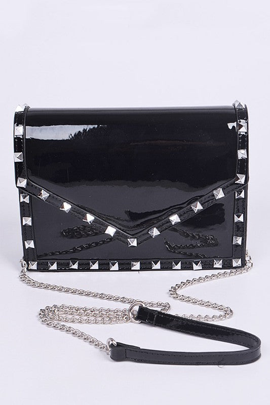 PATENT LEATHER STUDDED CROSSBODY BAG