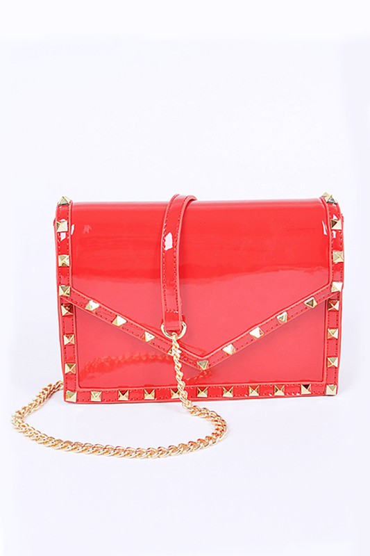 PATENT LEATHER STUDDED CROSSBODY BAG