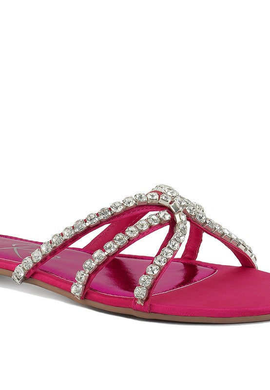 MEZZIE DIAMANTE STRAP FLAT SANDALS