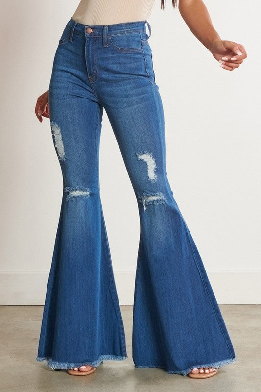 HIGH WAISTED DISTRESSED FLARE JEANS