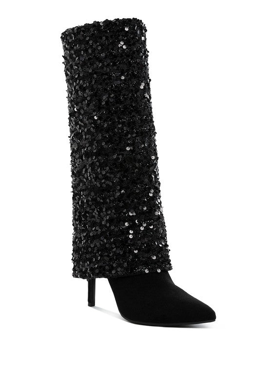 SIN CITY SEQUINED FOLD OVER CALF BOOTS