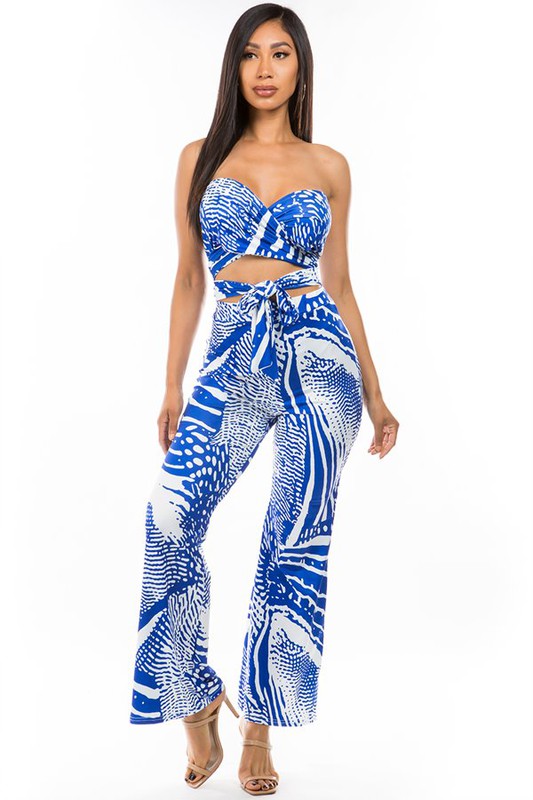 STRAPLESS PRINTED PANT SET