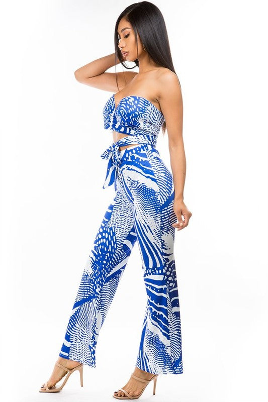 STRAPLESS PRINTED PANT SET