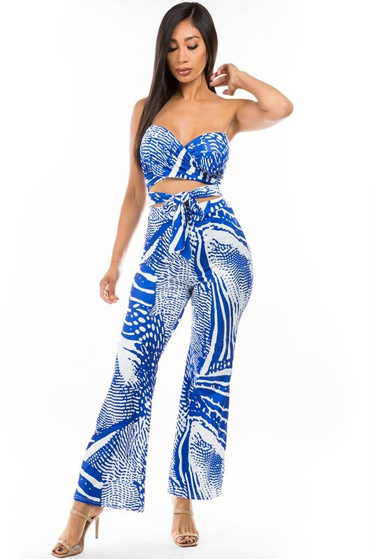 STRAPLESS PRINTED PANT SET