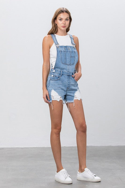 DISTRESSED OVERALL SHORTS