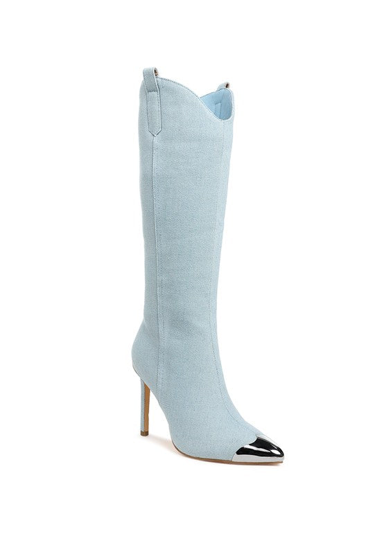 RIDDA METALLIC CAP TOE DENIM BOOTS