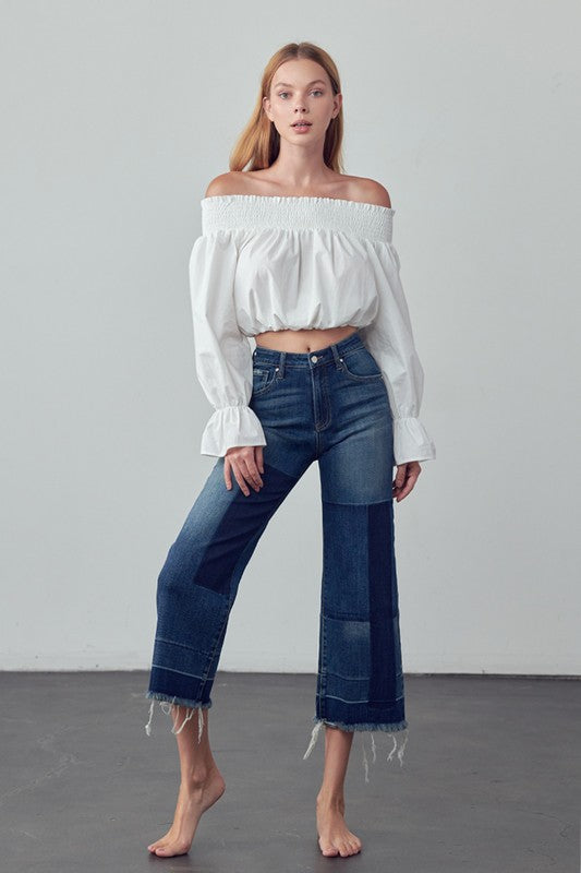 MID RISE CROP FLARE JEANS