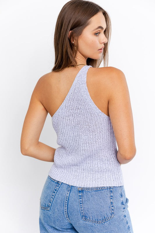 ONE SHOULDER TAPE YARN KNIT TOP