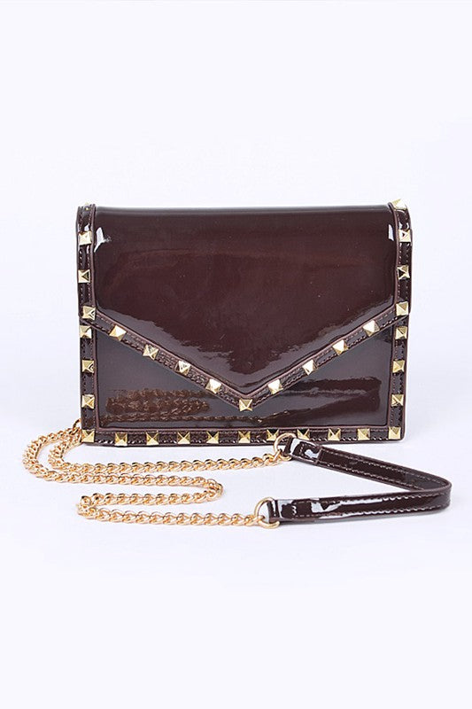 PATENT LEATHER STUDDED CROSSBODY BAG