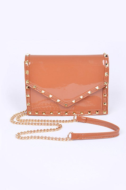 PATENT LEATHER STUDDED CROSSBODY BAG