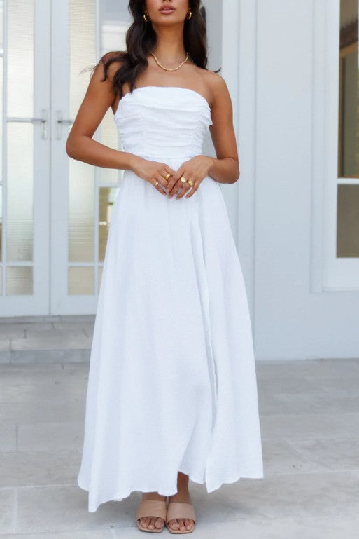STRAPLESS RUCHED MAXI DRESS