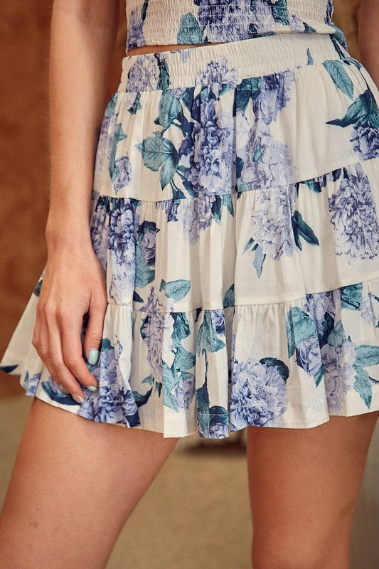 FLORALPRINTED TIERED SKORT