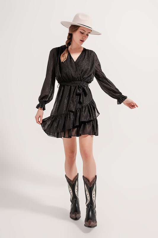 LONG SLEEVE TIERED RUFFLE MINI DRESS