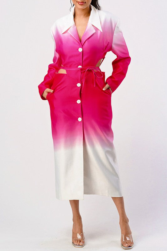 COLOR GRADIENT TRENCH COAT DRESS