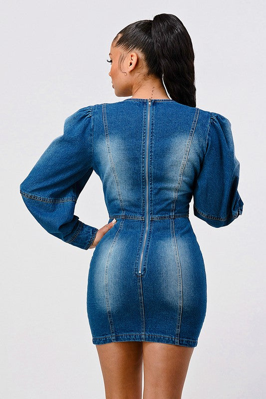 LONG SLEEVE DENIM  MINI DRESS