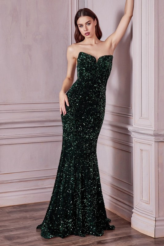 STRAPLESS SEQUIN FITTED MERMAID GOWN