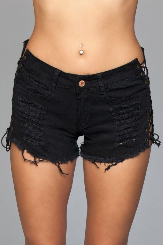 LOOPED IN DISTRESSED SHORTS