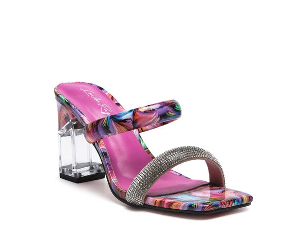 KRYPTON CLEAR BLOCK HEEL MARBLE PRINT SLIDES