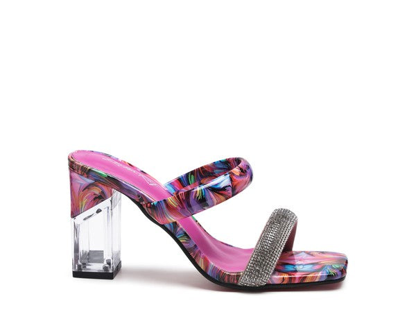 KRYPTON CLEAR BLOCK HEEL MARBLE PRINT SLIDES