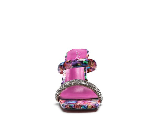 KRYPTON CLEAR BLOCK HEEL MARBLE PRINT SLIDES