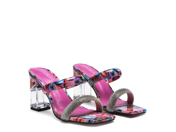 KRYPTON CLEAR BLOCK HEEL MARBLE PRINT SLIDES