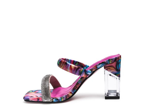 KRYPTON CLEAR BLOCK HEEL MARBLE PRINT SLIDES