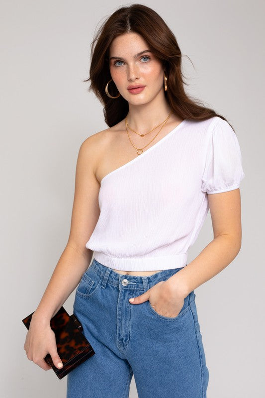 SHORT SLEEVE ONE SHOULDER TOP