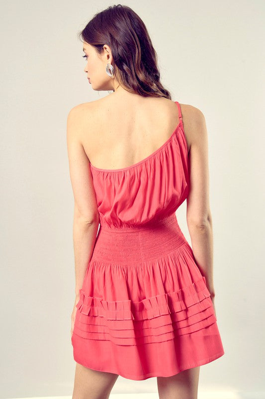 PLEATED DETAIL ONE SHOULDER CAMI DRESS