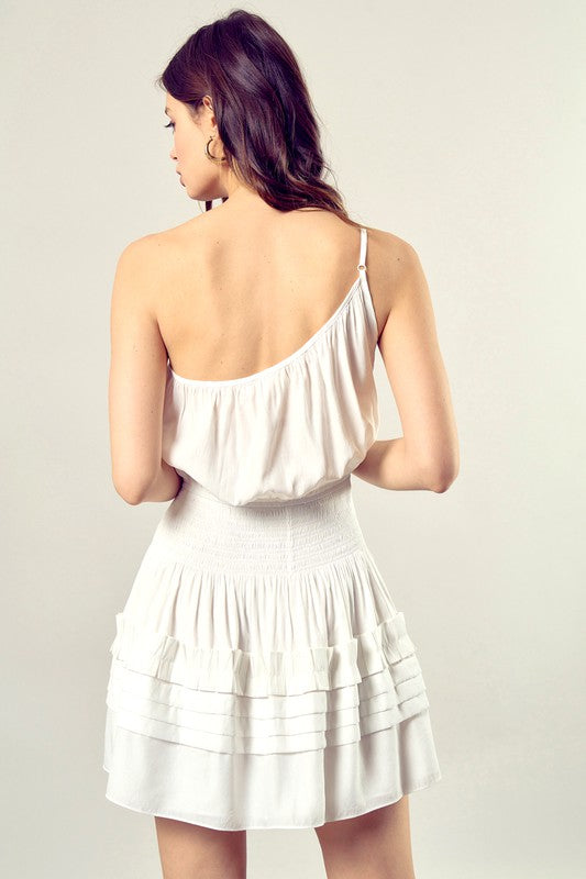 PLEATED DETAIL ONE SHOULDER CAMI DRESS