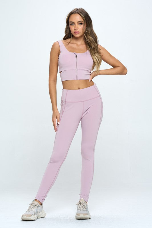 ZIP UP CROP SPORTS TANK AND LEGGINGS SET