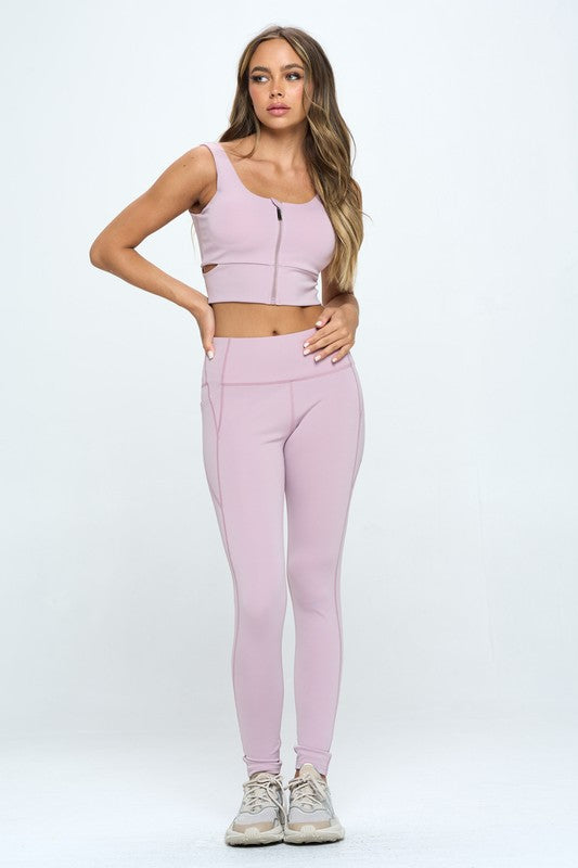 ZIP UP CROP SPORTS TANK AND LEGGINGS SET