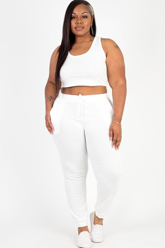 PLUS SIZE FRENCH TERRY CROPPED TANK TOP & JOGGERS SET