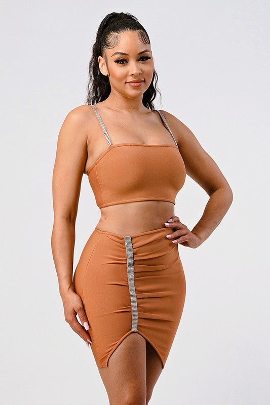 SHINE LIKE A DIAMOND BANDAGE 2 PIECE SKIRT SET