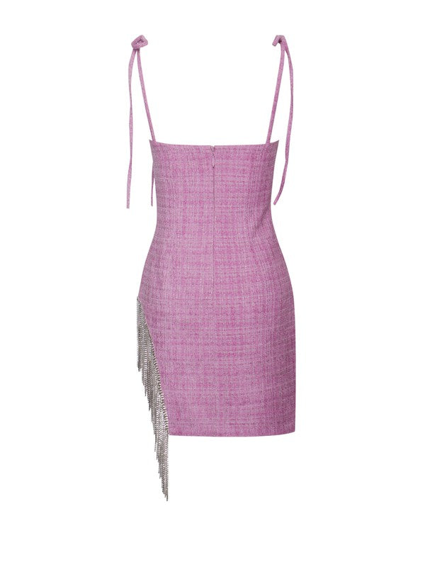 MISS CIRCLE TWEED CRYSTAL FRINGE MINI DRESS